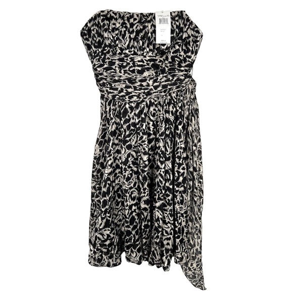 NEW! BCBG MAXAZRIA Silk Ikat Floral Strapless Mini Dress 2 Black Tie Front $260 - Picture 1 of 9